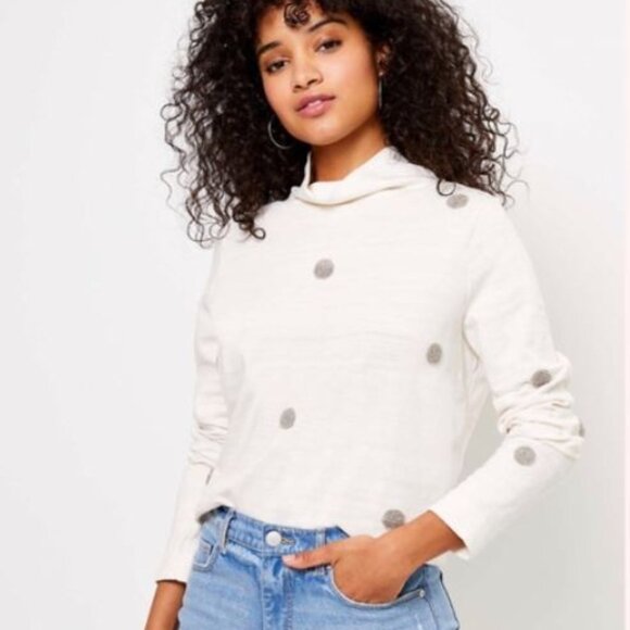 LOFT Dotted Neck Cotton Sweatshirt - Picture 1 of 10